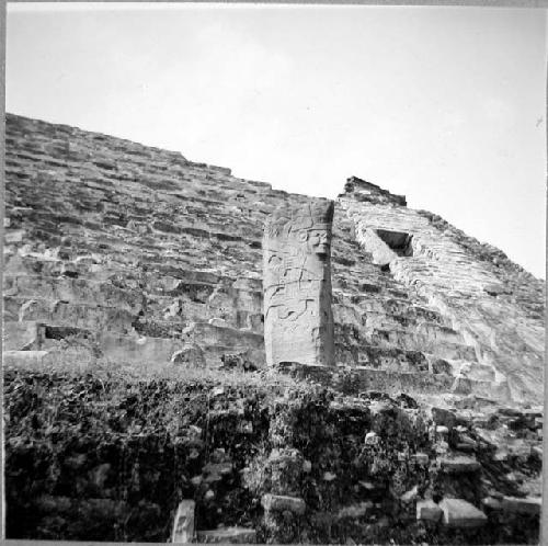 Mound 5.  Front view with stela.