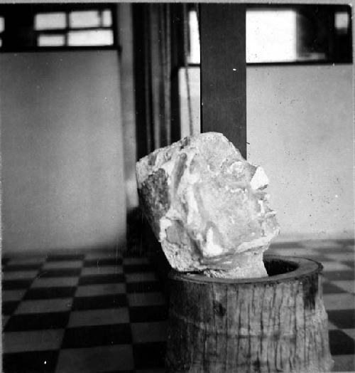 Sculptured head from Atasta, Camp. Material: conchilite sand