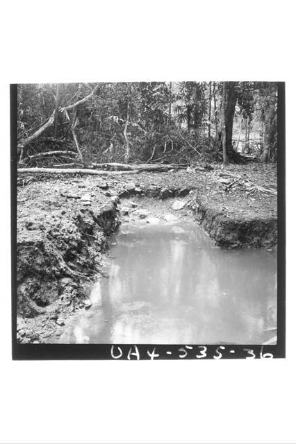 Looking E. at excavation in Little Resevoir W. of causeway connecting A and B gr