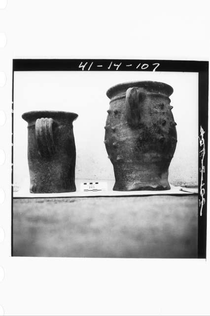 Two Pottery Incensarios from Altar A;  Side Views