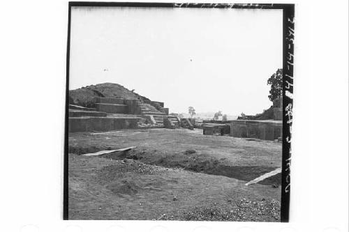 Panorama of South Plaza and Mounds 1-4 from center of Plaza.  End of season.