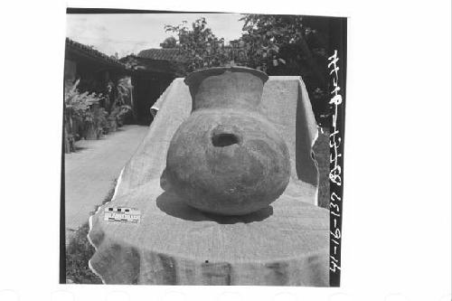 Large Grey Clay Pottery Jar; Globular Body