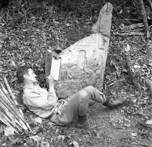 Ian Graham working on Stela 3 at Naranjo