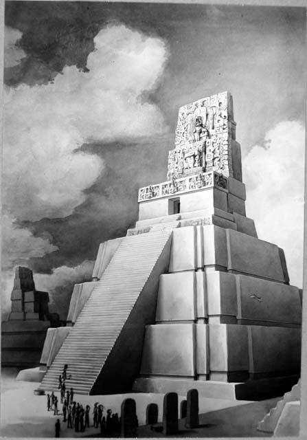 Restoration drawing, Tikal - Temple 2