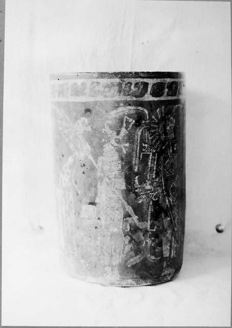 Polychrome cylindrical dated pot from burial in Vault I, A group