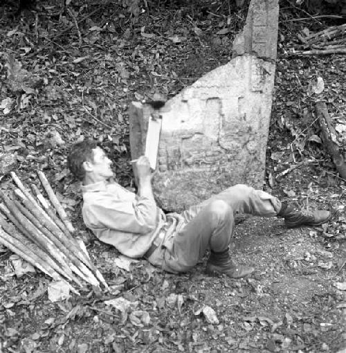 Ian Graham working on Stela 3 at Naranjo