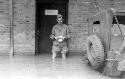 Man wading in flood waters