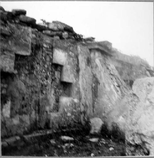 Wall behind columns and stairway to upper chamber,Str. of the Sculptured Columns