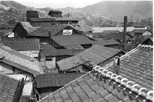 View of the roof tops of a village