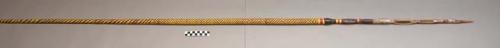 Wooden king spear - long barbs; decorated with black, yellow & red +