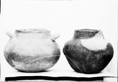 Plainware Jars, One With Two Handles, One Without Handles