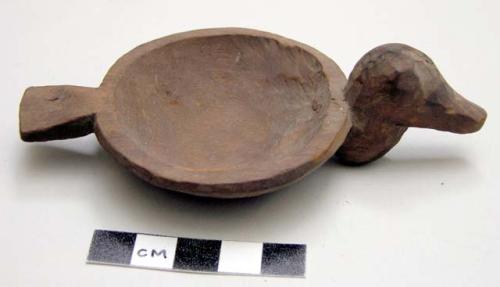 Wooden bowl with bird head and tail