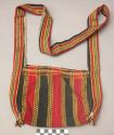 Woven cotton black red and yellow striped bag with shoulder strap