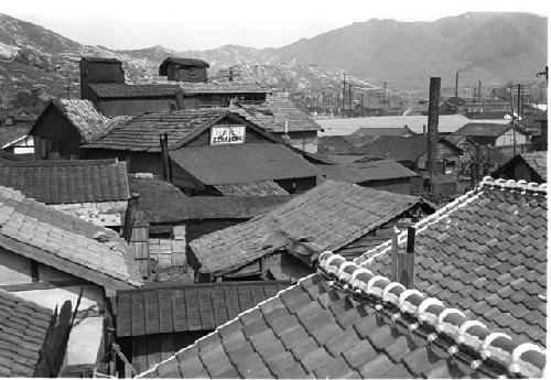 View of the roof tops of a village