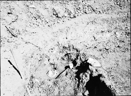 Pit House B, South End of Main Room Showing Broken Pot on Floor