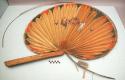 Palm leaf fan with mica border - painted figures on both sides; extra pieces fro