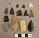 Stone projectile points, stemed, triangular & ovate