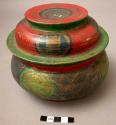 Painted wooden bowl and cover