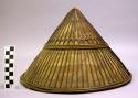 Hat of vertical wooden strips