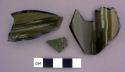 Glass, olive green bottle glass, fragments, one neck, one body