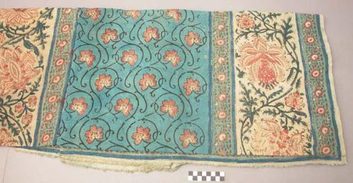 Cotton cloth - over-all flower design on blue background (10' x 3 1/2")