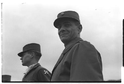 Closeup of two American military personnel