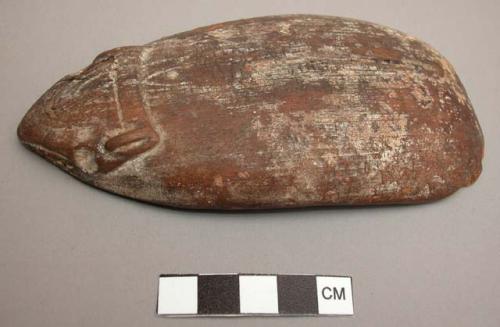 Box lid. wood , with traces of white pigment and carvings