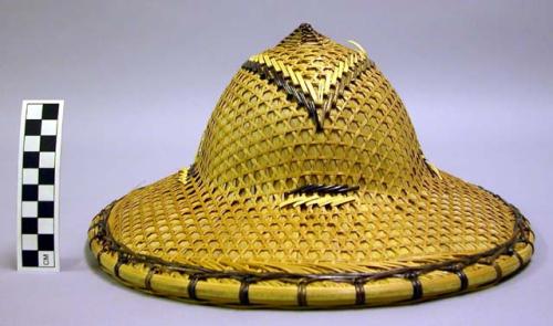 Woven hat with small stylized foliate design