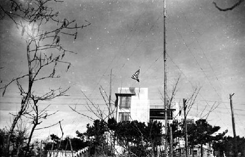 Building with American flag flying