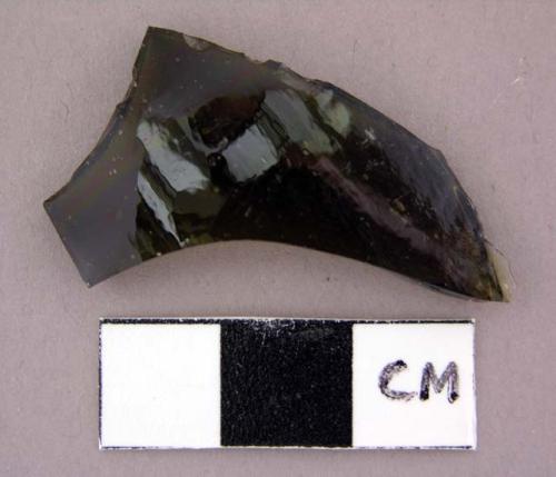 Glass, olive green bottle glass, fragments, slightly curved