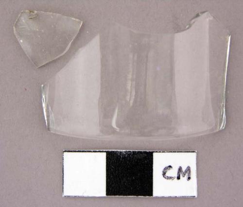 Glass, colorless bottle glass, fragments, curved