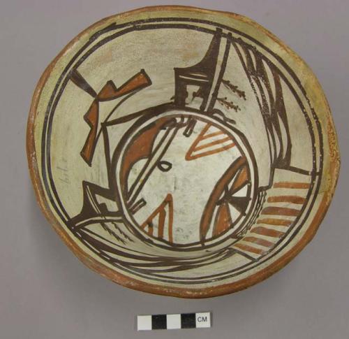 Bowl, polacca polychrome style c. int: kachina design; ext: clown design. 9.8 x