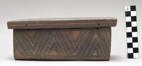 Wooden box with cover - incised geometric design