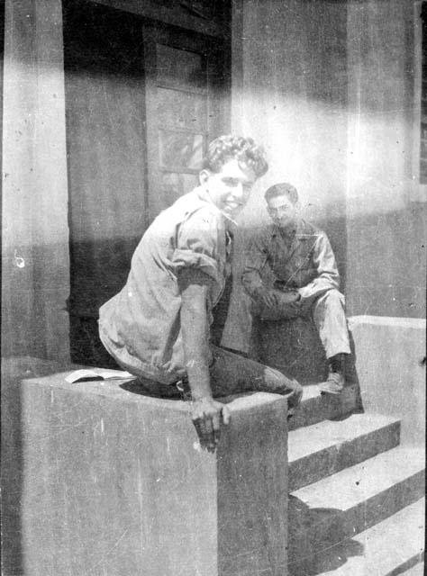 Men posing on stairs