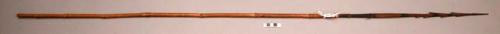 Long arrow of bamboo shaft and wooden point with six barbs