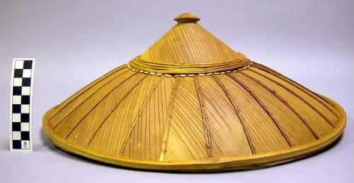 Woven wood hat, incised line design