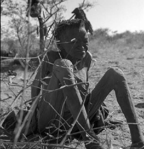 /Naoka sitting on the ground behind a bush