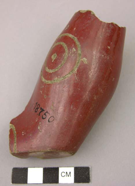 Fragment polished pottey - leg (?)