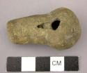 Ceramic whistle fragment, rounded body, losses