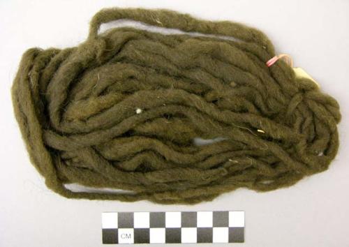 Skein of wool, black.  Dyed with black dye.  "Ele-gee'-batoh".