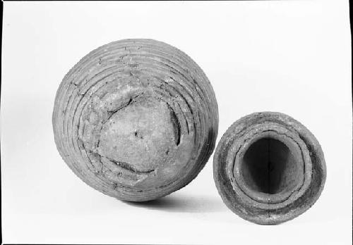 Coiled Pottery Vessel With Lid