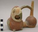 Ceramic, vessel, bottle, owl figurine, connecting spherical body, long spout