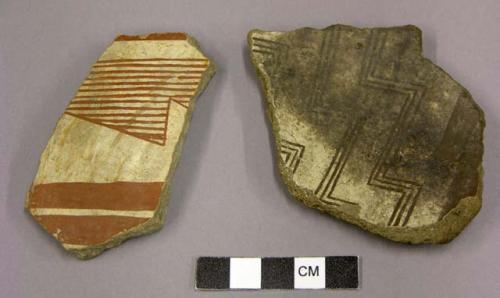 Ceramic sherd, body sherd, red or black design on white one side