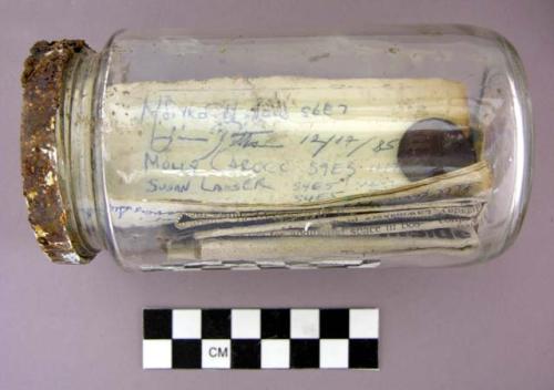 Glass, bottle, turned into a time capsule, NEEDS CONSERVATION!