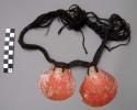 Organic, spondylus shell pendants on braided band of human hair
