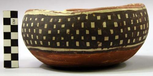 Bowl, polacca polychrome style c. int: splatter design; ext: linear design. 8.5