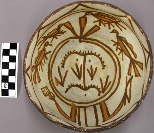 Bowl, polacca polychrome style c. int: clown design; ext: linear design. 9.1 x 1