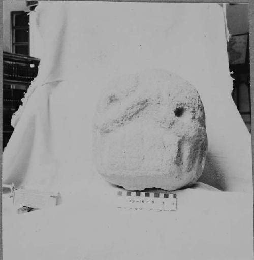 Carved stone head, broken from larger figure