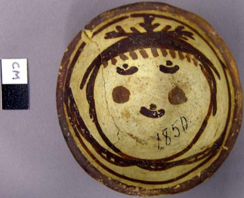 Early modern Hopi black on yellow pottery miniature bowl