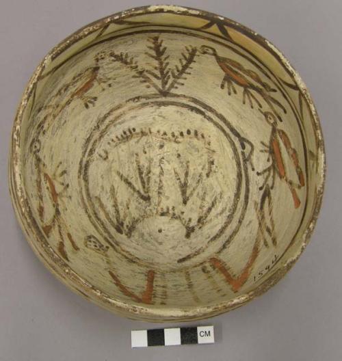 Bowl, polacca polychrome style c. int: clown design; ext: linear design. 8.0 x 1